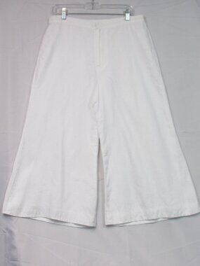 Samuel Dong Women Linen Cropped Wide Leg Pants Lined Size M White Resort Wear